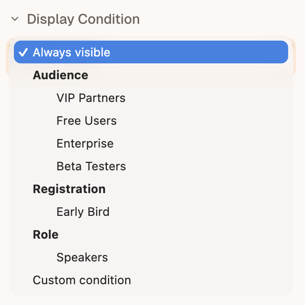 Grouped display conditions in the dropdown